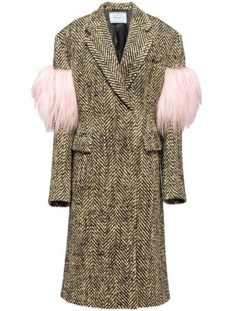 double-breasted chevron shearling coat by PRADA