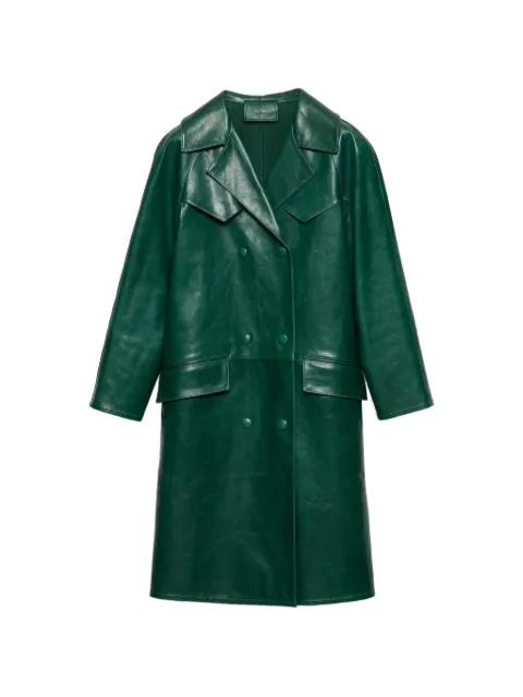 double-breasted leather coat by PRADA