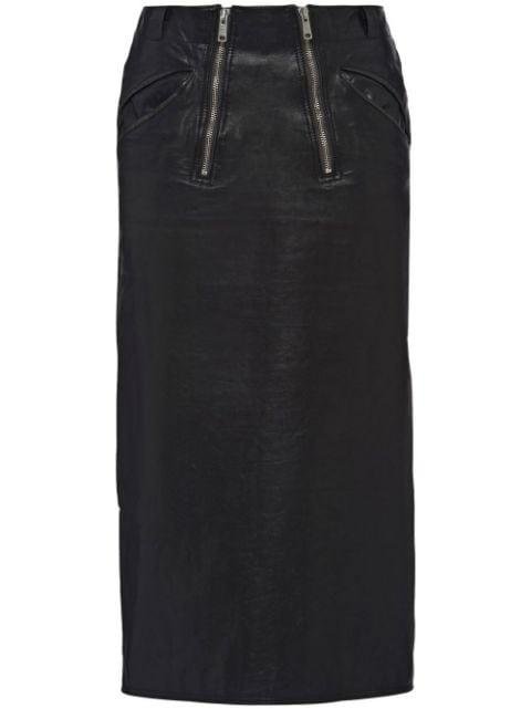 double-zip leather pencil skirt by PRADA