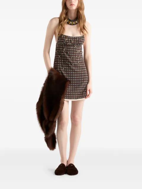 embellished checked mini dress by PRADA