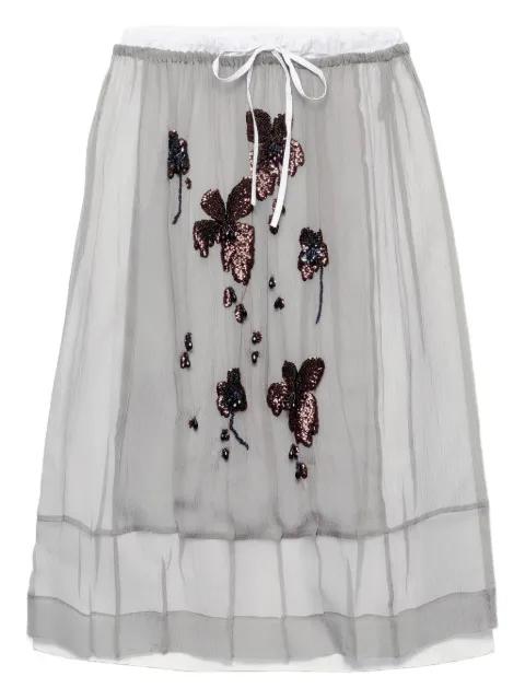 embroidered-floral midi skirt by PRADA