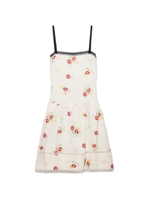 embroidered linen mini-dress with floral motif by PRADA