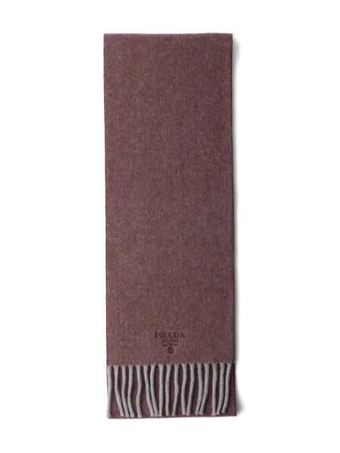 embroidered-logo fringe scarf by PRADA