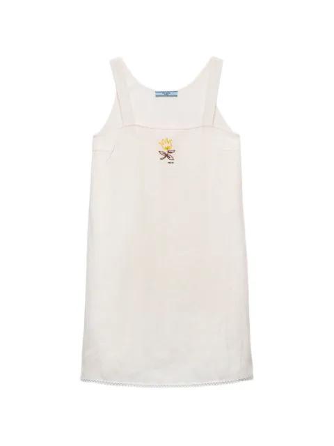 embroidered slubbed fabric mini-dress by PRADA