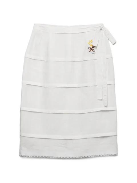 embroidered slubbed linen skirt by PRADA