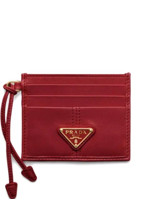 enamelled-logo leather card holder by PRADA