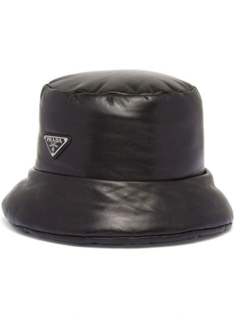 enamelled-logo nappa leather bucket hat by PRADA
