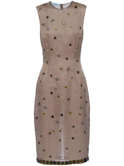 eyelet-embellished silk dress by PRADA