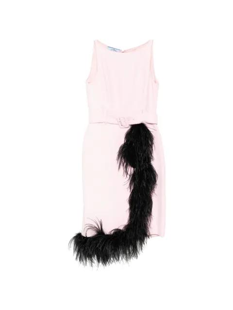 feather-trim belted dress by PRADA 