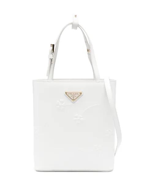 floral-embossed leather tote bag by PRADA