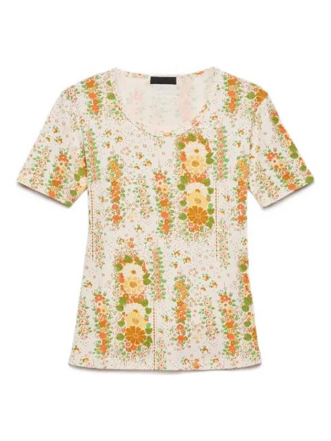 floral-pattern crew-neck T-shirt by PRADA