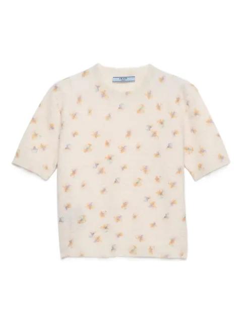 floral-pattern wool T-shirt by PRADA