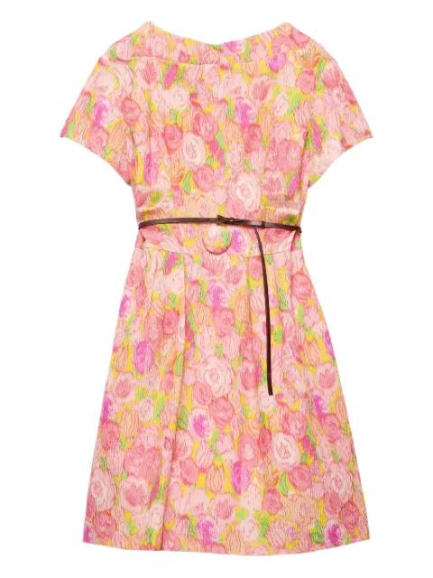 floral-print belted mini dress by PRADA
