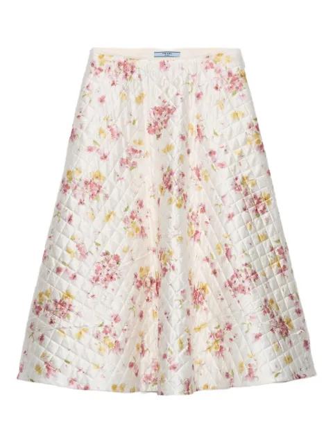 floral-print quilted-satin midi skirt by PRADA