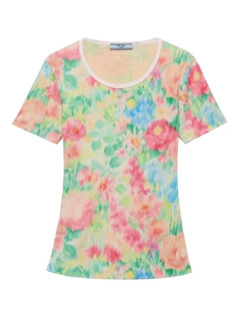 floral-print ribbed T-shirt by PRADA