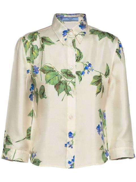 floral-print silk shirt by PRADA