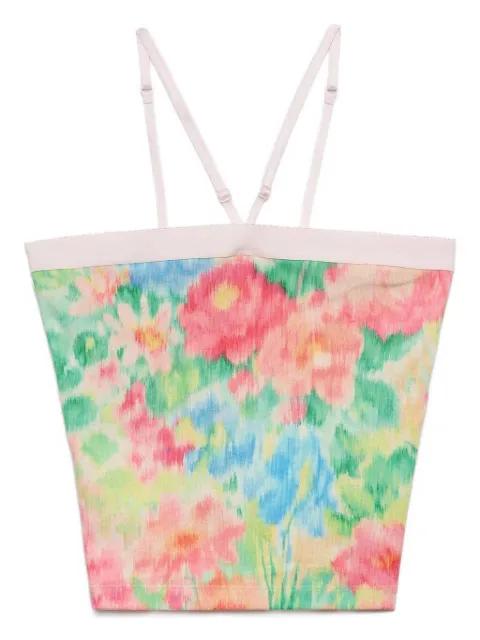 floral-print triangle-logo top by PRADA