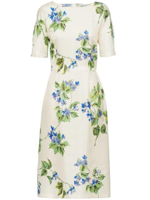 floral-print twill dress by PRADA
