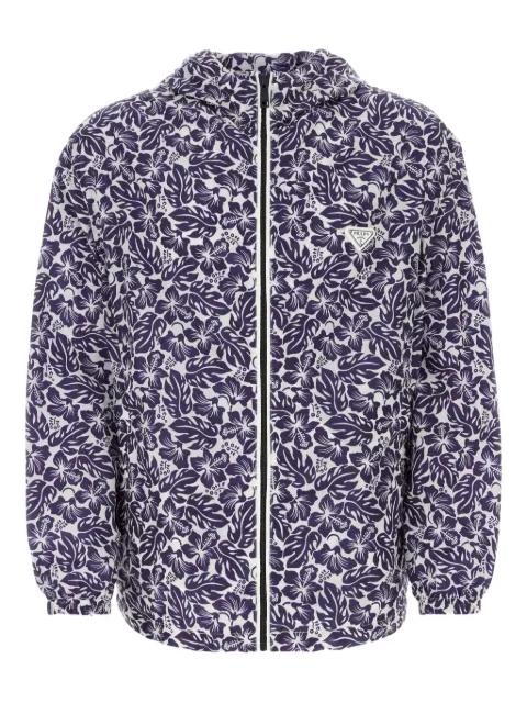 hibiscus-print hoodied windbreaker by PRADA