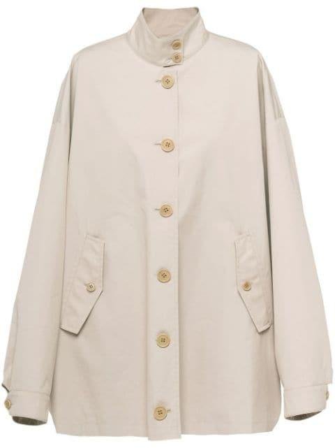 high-neck button-up coat by PRADA