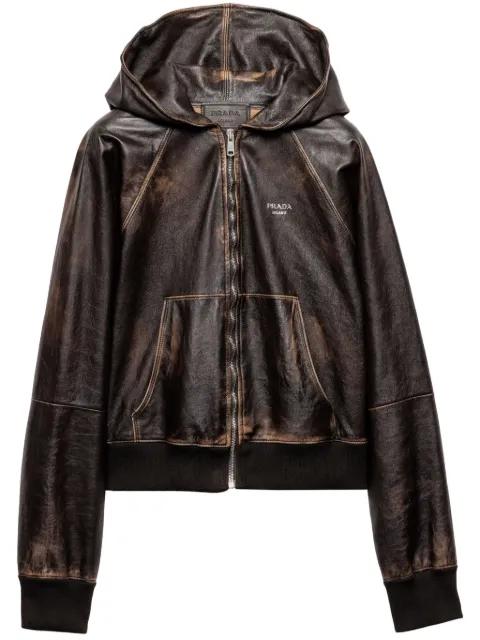 hoodied leather jacket by PRADA