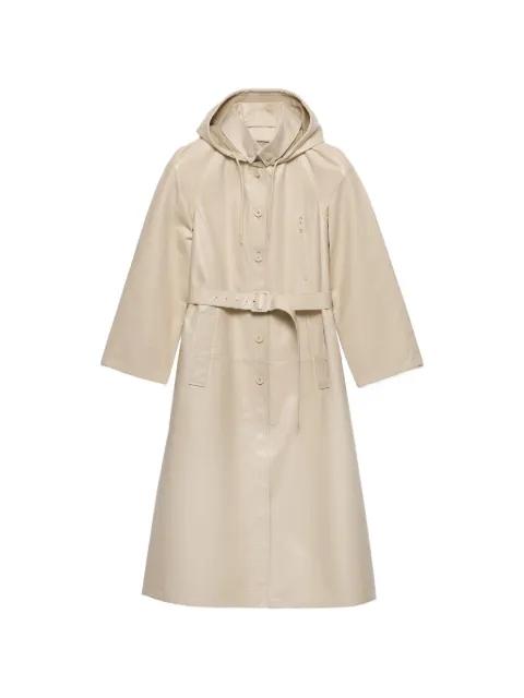 hoodied nappa leather and fabric coat by PRADA
