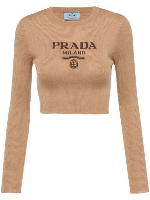 intarsia-knitted logo top by PRADA