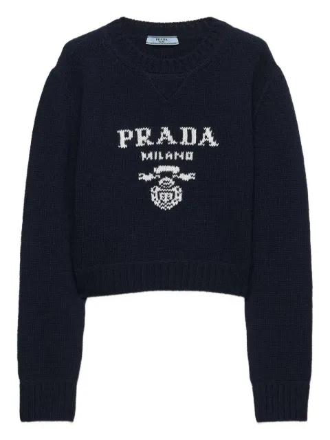 intarsia-logo ribbed-knit sweater by PRADA