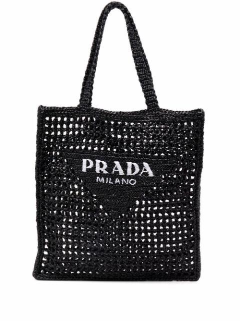 interwoven-design logo-print shoulder bag by PRADA