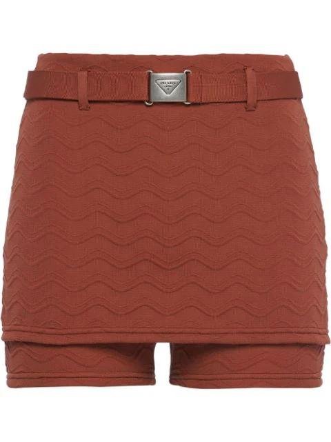 jacquard belted mini shorts by PRADA