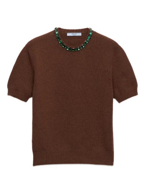 jewel appliqued ribbed knit sweater by PRADA