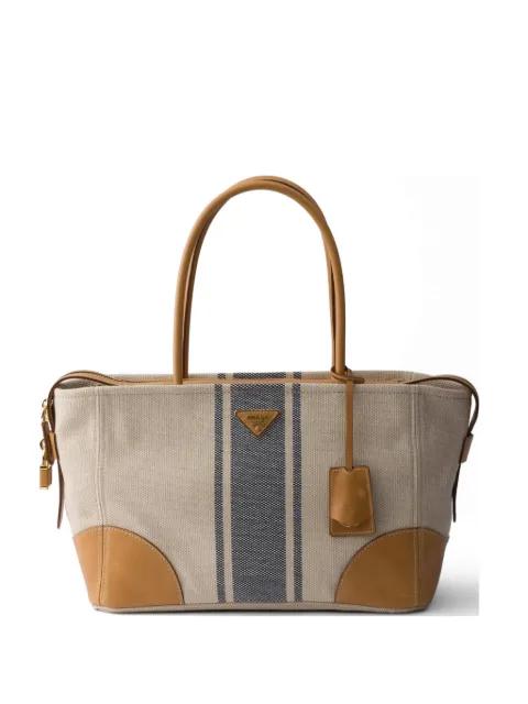 large canvas and leather tote bag by PRADA