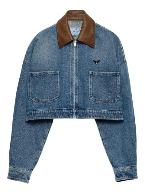 leather-collar cropped jacket by PRADA