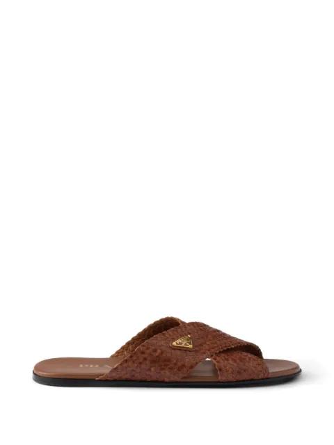 leather crisscross slides by PRADA