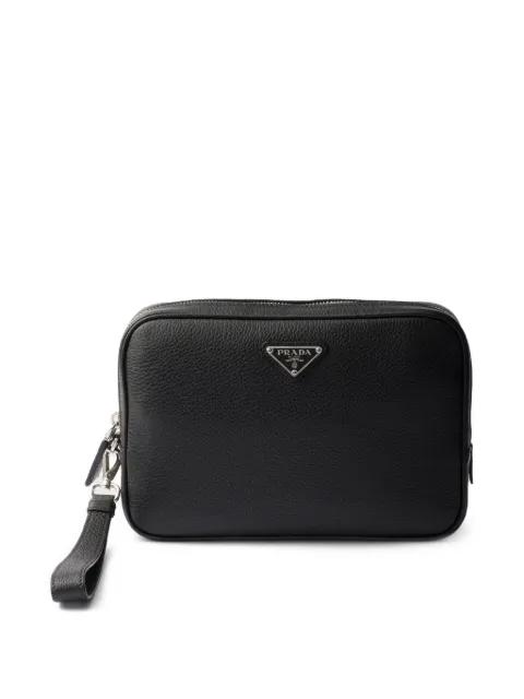leather triangle-logo pouch by PRADA
