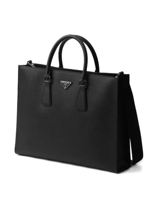 leather triangle-logo tote bag by PRADA