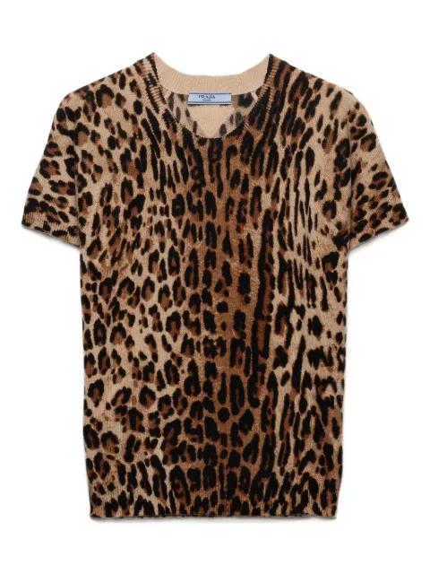 leopard-print knitted T-shirt by PRADA