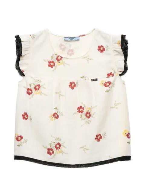 linen top with floral motif by PRADA