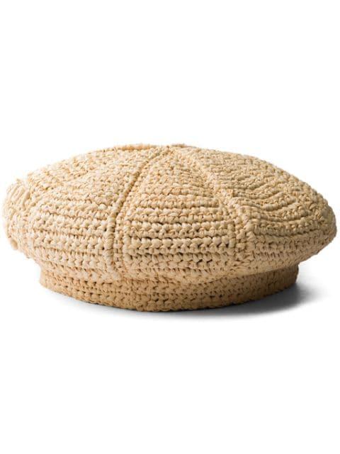 logo-appliqué raffia beret by PRADA
