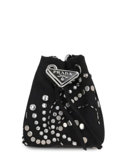 logo-appliqué studded bucket bag by PRADA