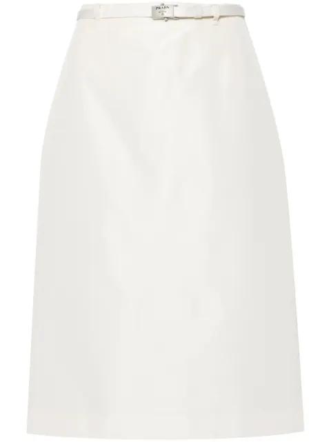 logo-buckle straight faille skirt by PRADA
