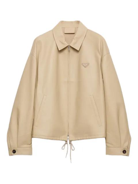 logo-detail leather jacket by PRADA