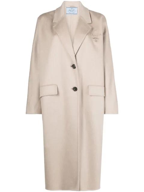 logo-embroidered cashmere coat by PRADA