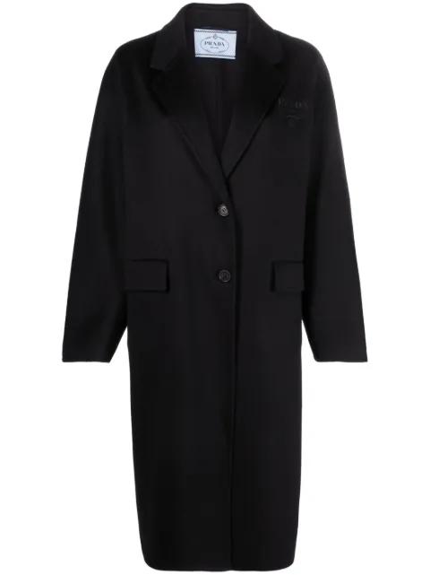 logo-embroidered cashmere coat by PRADA