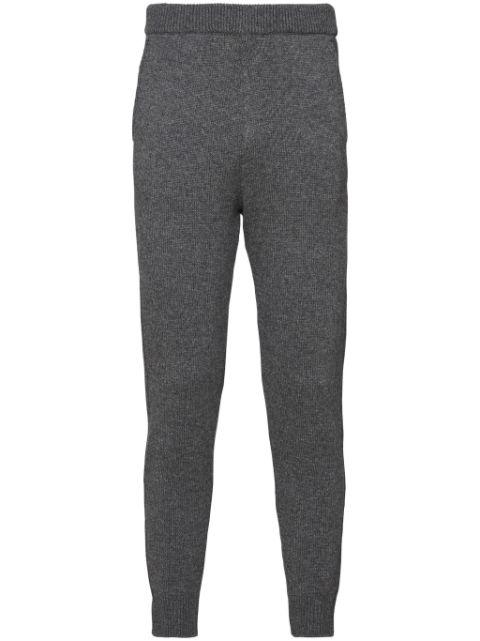 logo-embroidered cashmere trousers by PRADA