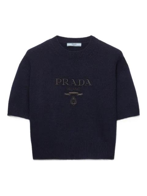 logo-embroidered crew-neck knitwear by PRADA