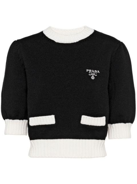logo-embroidered cropped sweater by PRADA