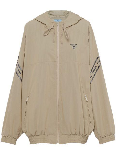 logo-embroidered hoodied jacket by PRADA