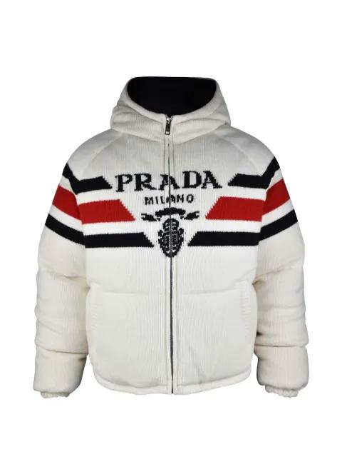 logo hoodied down jacket by PRADA