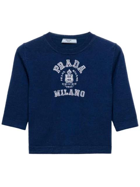 logo-intarsia cashmere T-shirt by PRADA